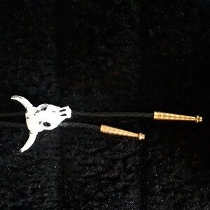 Black Bolo Tie with Bull Skull Pendant